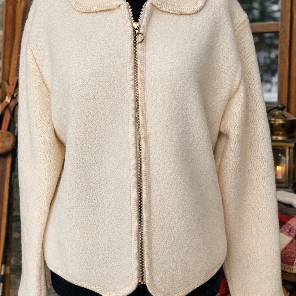 Marisa Christina Classics 100% Wool Zip Cardigan Jacket Cream M